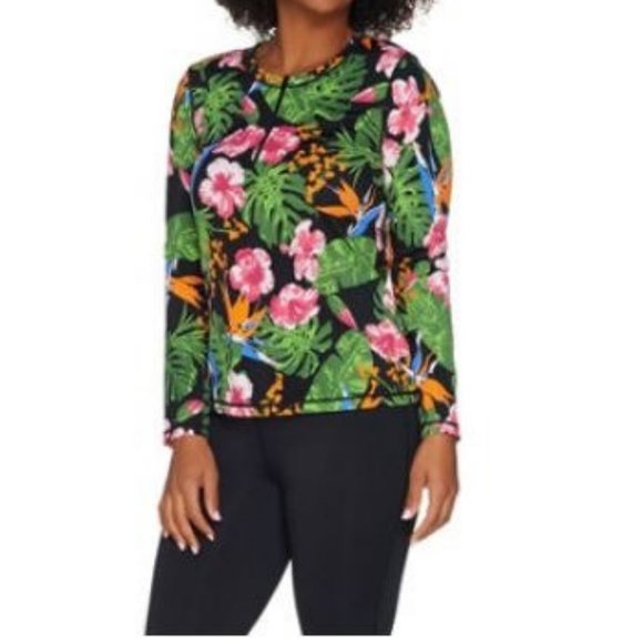 Denim&Co Tops - Denim & Co. Beach Long Sleeve Rash Guard Top 255